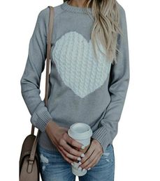 Winter Women Sweater Heart Printed Sweaters ONeck Long Sleeve Casual Pullover Top Autumn Knitted Sweater Female Plus Size GV6473742511