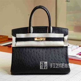 Ostrich Handbags 2024 New Womens Bag Crafty Bk30cm Handheld Black Gold Buckle South African Kk Skin Have Logo