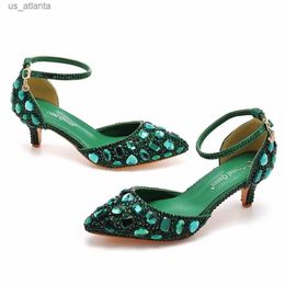 Dress Shoes Pumps Women Heeled Sandals Wedding Rhinestone Buckle Strap PU 5CM Thin Heels Novelty Party Prom Dark Blue H240403184E