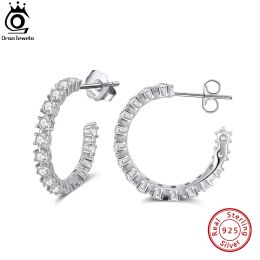 Earrings ORSA JEWELS Small Open Hoop Earrings Real 925 Sterling Silver CZ Zirconia Gift Jewellery 14K Gold Twisted Earring for Women SE361