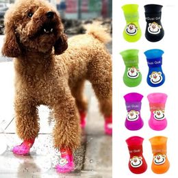 Dog Apparel 4Pcs Pet Boots Silicone Rain Monkey Print Cute Fastener Tape Bright Colour Shoes For Outdoor