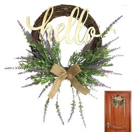 Decorative Flowers Welcome Flower Wreath Artificial Lavender Door Sign For Front Indoor Outdoor Spring Summer Fall Decoration Home