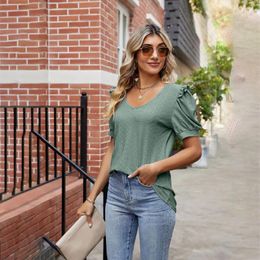 Women's T Shirts Summer Solid Colour V Neck Sleeve Short Loose Shirt Top Female Spandex Women