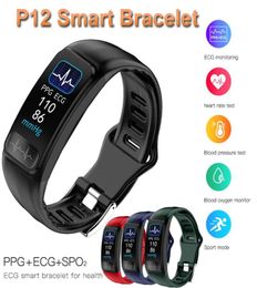 P12 ECG PPG SPO2 smart bracelet heart rate oxygen monitor blood pressure smart belt IP67 waterproof call reminder sports ventilato9508272