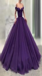 2020 Purple Fluffy Long Quinceanera Dresses Sexy Off Shoulder Sweetheart Ball Gown Tulle Prom Dress Dubai Celebrity Party Dress QC1064070