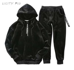 Winter Men Velour Tracksuit 2020 Fashion korea Gold velvet track suit male hoodie sweat pants jogger set Jogging Suits Outfit LJ7877756