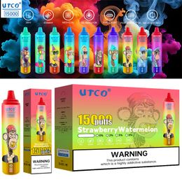 UTCO Tornado Digital 15000 Puffs Vape Disposable E Cigarettes 28ml Prefilled Pod 850mah Rechargeable 2% 5% Puff 15k Airflow Adjustable Smart Screen Original Pen