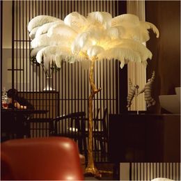 Floor Lamps Ostrich Feather Lamp Copper/Resin Tree Branch Luxury Lighting For Living Room Bedroom Decorative Drop Delivery Lights Indo Dhp0D