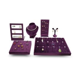 Noble Elegant Purple Velvet Series Jewelry Display Props Rings Holder Earrings Studs Stand Necklace Portrait Model Pendant Tray