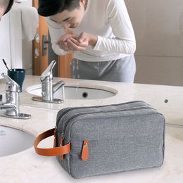 Bolsa de higiene pessoal masculina de viagem, camada dupla, grande capacidade, bolsa de cosméticos, cor sólida, bolsa de armazenamento de pano oxford, bolsa portátil