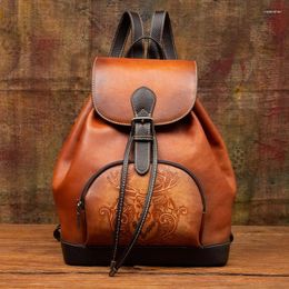 School Bags Sbirds Leather Backpack Real Cowhide Vintage Style Women Bagpack Female Ladies Day Pack Womans Travel Bag