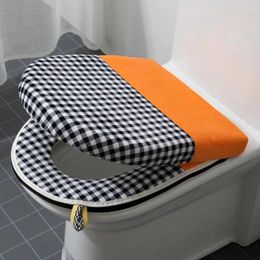 Toilet Seat Covers Warm Mat Cover Cozy Waterproof Set With Lid Plaid Print Cushion Detachable For Ultimate