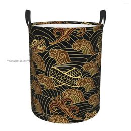 Laundry Bags Folding Basket Traditional Dragon Round Storage Bin Large Hamper Collapsible Clothes Bucket Organiser