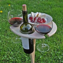 Furnishings Picnic Camping Table Folding Wine Rack Beach Lawn Inserted Wine Rack Outdoor Dining Wine Rack Creative Wood Products