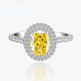 Cluster Rings 2024 Flower Cut Egg Shape Diamond Ring 6 8mm Full High Carbon Women's Silver 925 Jewelry