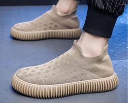 Casual Shoes Men Sneakers Breathable Flat Bottom Thick Knitted Loafers Round Toe Deep Mouth Non-slip Spring Personalized