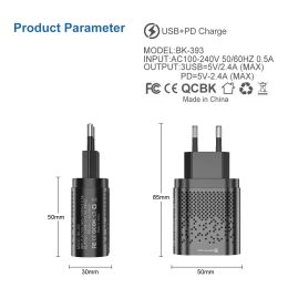 48W USB Type C PD Charger For iphone 15 14 Huawei Xiaomi Samsung 2.4V Portable LED Mobile US/UK Plugs 4 Ports Fast Chargers