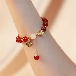 Charm Bracelets Exquisite Crystal Bracelet Retro Red Beans Elegant Peach Blossom Chinese Style FU Character Beaded Female