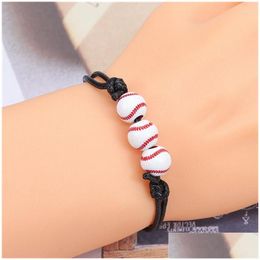 Charm Bracelets Sport Style Adjustable Inspirational Basketball Soccer Rugby Volleyball Braided Rope Bracelet Ball For Men Drop Deliv Dhayi