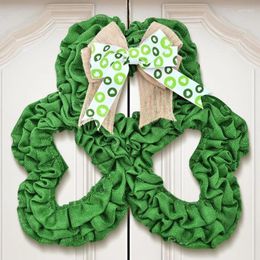 Decorative Flowers St. Patrick's Day Bow Green Wreath Front Door Spring Hanging Decor Wall Decoration Fabric Leaf Artificial Festival