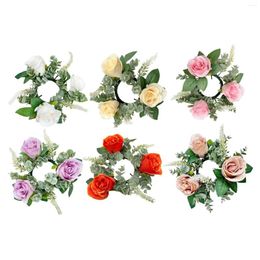 Decorative Flowers Pillar Candle Rings Wreath Candleholder Small Holder For