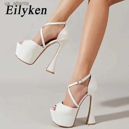 Dress Shoes 2024 Solid Platform Buckle Strap Womens Sandals Strippers Catwalk Style Peep Toe Extreme High Heels Gladiator H240403