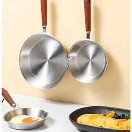 Pans Oven Safe 304 Stainless Steel Frying Pan Flat Bottom Wooden Handle Cooking Nonstick Small Open Skillet Kitchen Cookware