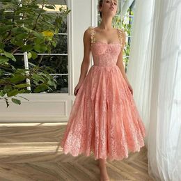 Party Dresses Sevintage Elegant Lace Appliques A-Line Prom Spaghetti Strap Sweetheart Pleat Ruched Evening Gowns Wedding Dress