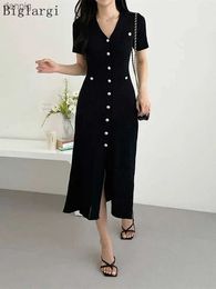 Urban Sexy Dresses Summer Midi Dress Womens Knitted Black Body Korean Style Ruffled Womens Dress Elegant Fashion Casual Womens Wear 2023 Y240402