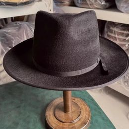 Berets Handmade Brand Design Wide Brim Fedora Hats For Mens Women Wool Foldable Felt Panama Rancher Hat WithBrown Color