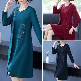 Work Dresses Women Dress Suit Elegant Floral Embroidered Coat Set For Formal Mid Length With Sleeveless V Neck Stylish
