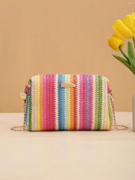 Shoulder Bags Rattan Knitting Women Straw Bag Beach Summer Chain Small Purse And Handbag Female Crossbody Travel Design Flap