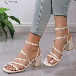 Dress Shoes Summer New Hot Sale Block Heel Fashion Brand Narrow Band Design Woman Trendy Ankle Strap Sandals for Women Open Toe H2404037I4H