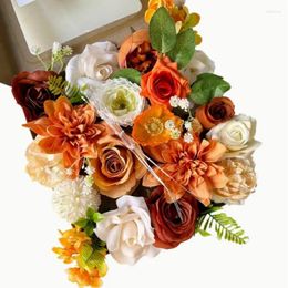 Decorative Flowers Artificial Combo Roses - DlY Wedding Bridal BouquetCenterpieces -Burnt Orange Ivory Flower With Stem Home Decorations