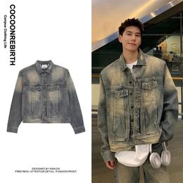 American Vintage Washed Denim Jacket Men Women Loose Casual Varsity Jackets Streetwear Hip Hop Coats Distress Bomber Outwear 240322