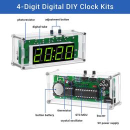 TJ-56-428 4-Digit Digital DIY Clock Kits with Acrylic Shell, DIY Alarm Clock Soldering Practise Kit for Learning Electronics