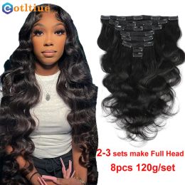 Extensions Body Wave Hair Clips 8Pcs/Set Clip In Human Hair Extensions Brazilian Natural Colour Hair Full Head Sets Remy Hair Extension