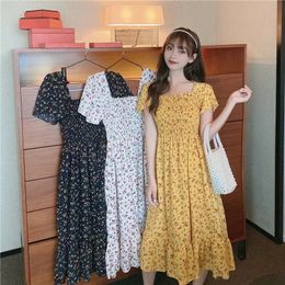 Midi Clothing Floral Black Female Dresses 2024 Satin Flower Womens Dress Silk Chiffon Yellow Y2k Retro Sale Summer Xxl X G 240403