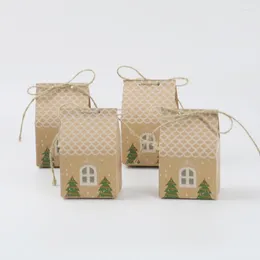 Gift Wrap Christmas Small House Kraft Paper Wedding Candy Box Birthday Party Packaging Boxes Decorations 2024