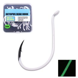 Fishhooks 25pcs/box Luminous Imported Steel Octopus Beak Hook Offset Classica Bait Hooks Deep Sea Night Fishing Hook 3/0 4/0 5/0 6/0 7/0