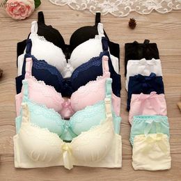 Women's Panties Girls Sweet Wireless Bra Lace Bow Underwear Set Breathable Small Chest Top Womens Youth Girls Underwear SetL2404