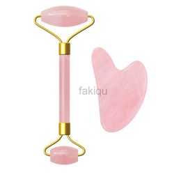 Massage Stones Rocks Rose Quartz Face Massage Roller Natural Jade Scraper Plate Double Head Slimming Face Massager Roller Face Anti Wrinkle Removal 240403