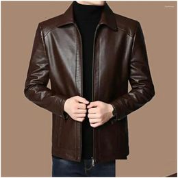 Mens Jackets Men Faux Leather Jacket Motorcycle With Stand Collar Thick Warm Lining Windproof Design For Autumn Drop Delivery Apparel Dhphs