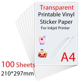 Pens 100sheets A4 Transparent Printable Vinyl Sticker Paper 210*297mm Waterproof Selfadhesive Paper for for Inkjet Printer Diy Label