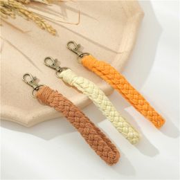 Boho Style Macrame Braided Keychain with Lobster Claw Cord Wristlet Bracelet Keyrings Lanyard Key Fob Strap Women Accessories