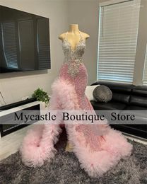 Party Dresses Glitter Halter Pink Sequins Prom 2024 For Black Girl Beaded Appliques Rhinestones Ruffles Long Evening Dress