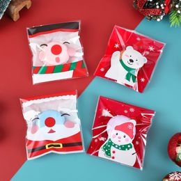 100pcs Christmas Bags Candy Cookie Self-Adhesive Gift Packaging Biscuit Snack Baking Bag Navidad New Year Party Xmas Supplies