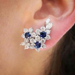 Stud Earrings Huitan Gorgeous Women's With Blue/White Round CZ Luxury Female For Wedding Engagement Party Brilliant Jewellery