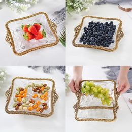 Plates Fruit Tray Jewellery Storage Home Decoration Desktop Ornaments Brass Handcrafts European Retro Style Crystal Glass Bowl