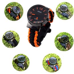 Paracord Free ship!8 in 1 Outdoor multifunction paracord bracelet with watch compass whistle etc.hiking camping outdoor survival tools